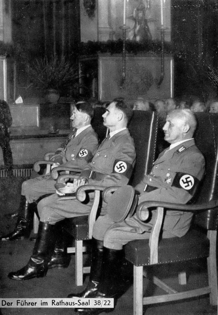 Adolf Hitler, Rudolf Hess and Julius Streicher in Nurember's city hall the first day of the 1938 Reichsparteitag